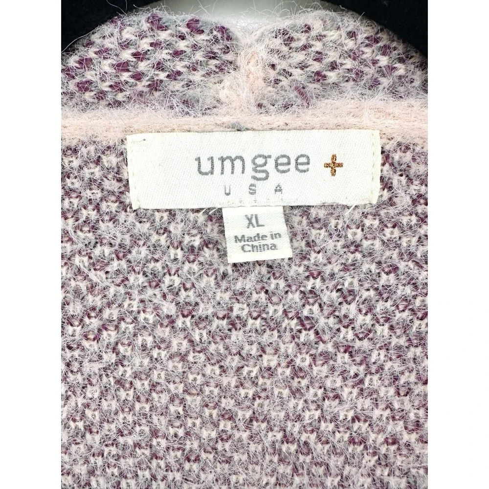 Umgee Boho Oversized Fuzzy‎ Knit Long Cardigan Sweater XL Pink Purple Abstract